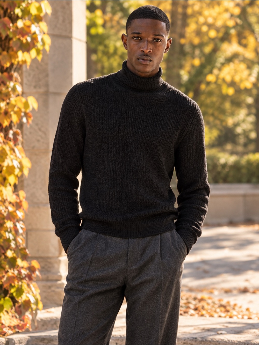 Theory Men's Black Ribbed Turtleneck Sweater